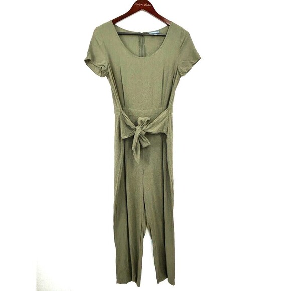 ModCloth Bay Area Believer Cropped Tie Front Jumpsuit Womens Size Medium Green E - Picture 2 of 13